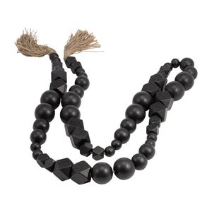 <b>Best</b> Seller Black Wooden Bead Garland With Geometric Accents Tassels Modern Farmhouse Decor Boho Rustic Home Styling - Product Image 1