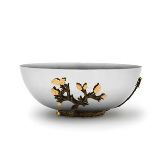 Cuenco de metal plateado martillado con acento decorativo de guirnalda floral dorada, plato premium hecho a mano para nueces y aperitivos, ideal para decoración del hogar. - Product Image 3