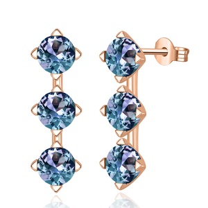 Argent sans nickel 925 Alexandrite pierres précieuses trois pierres goutte boucles d'oreilles destin bijoux nouvelles belles femmes bijoux - Product Image 3