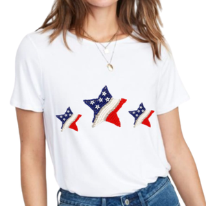 Camiseta de Manga Corta para Mujer, Diseño de Patchwork, para el Día Nacional de EE. UU., 100% Algodón, Nueva Colección Verano 2026, Venta al Por Mayor - Product Image 4