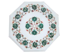 Plateau de table basse en marbre Pietra Dura avec incrustation ronde, meuble de salon traditionnel durable - Product Image 4