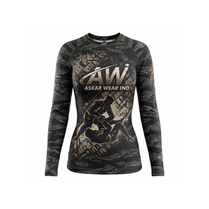 เสื้อแรชการ์ดแขนยาวระบายอากาศได้ดีสำหรับผู้ชาย ลายพราง แห้งเร็ว เสื้อกีฬาสีดำเทา ลายพิมพ์ด้านหน้า มีโลโก้ ชุดกีฬาสำหรับผู้ใหญ่ - Product Image 1