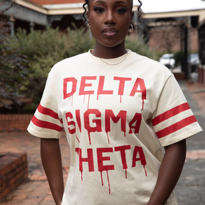 Nouvel Arrivage T-shirt Femme Lettre Delta Grecque 100% Coton Respirant Vêtements de Sororité Conception Personnalisée Service OEM - Product Image 1