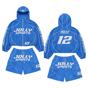 Mens 95 GSM Micro Polyester Windbreaker Short Set Blue Panel Design Custom Logo Sublimated Windbreaker Shorts for Men - Product Image 3