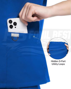 Conjunto de Uniforme Médico Azul Marino para Mujer con Cuello en V y Pantalones con Cordón, Uniformes de Hospital, Tela de Algodón y Poliéster, Diseño Personalizado - Product Image 5