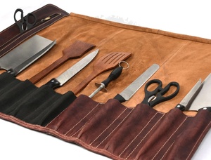Most Popular Real Leather <b>Roll</b> Pouch Knife Set <b>Roll</b> <b>Bag</b> Genuine Leather Chef Knives <b>Bag</b> and Cases - Product Image 3