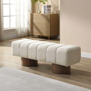 Beige Chenille Upholstered Dining Bench for Dining Room No Assembly Required <b>End</b> <b>Bed</b> Entryway Bench Ottoman for Room Furniture - Product Image 1