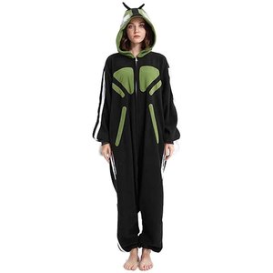 Combinaison en polaire à capuche verte personnalisée pour femmes, longue, douce, avec fermeture éclair sur le devant, design de dessin animé, pyjama d'hiver - Product Image 1