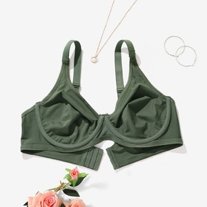 Soutien-gorge push-up vert olive pour femme avec coussinets intégrés et détail nœud, lingerie sans couture, maintien moyen - Product Image 4