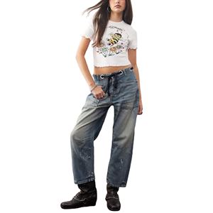 เสื้อยืดครอปพิมพ์ลายการ์ตูน คอกลม แขนสั้น ทรงพอดีตัวสำหรับผู้หญิง สไตล์สตรีทแวร์ - Product Image 4