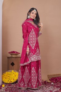 2026 Designer Party Wear Sharara Suit for Women Silk <b>Gota</b> Patti Embroidery Punjabi Suit Festive Indian Ethnic Wear Salwar Kameez - Product Image 4