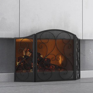 Écran de cheminée en métal au design arqué Heritage avec grille anti-étincelles robuste, protection de foyer autoportante, finition laiton antique - Product Image 6