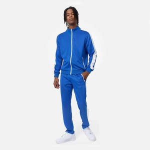 Hot Sell Men Blue Tracksuit Full Zip <b>Jacket</b> With White Stripe Side Pockets Sporty Style Regular Fit Winter Wear - Product Image 2