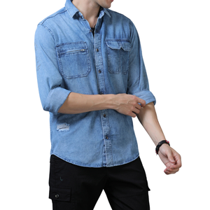 Chemise en jean confortable pour homme, tissu en jean personnalisable, vente en gros de coton - Product Image 2