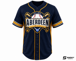 Maillot de baseball SINEWY SPORTS pour homme, manches courtes, bleu marine et or, sublimé, anti-transpiration, coupe classique, adulte - Product Image 3