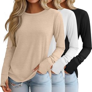 3 Pack Women's Long Sleeve Shirts with Thumb Holes, Cotton Casual Crew Neck Tunic <b>Tops</b> Fall Loose <b>Y2k</b> Trendy Outfits - Product Image 2