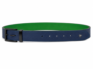 Ceinture réversible bleu-vert en cuir de vachette avec boucle ardillon argentée, design solide, style vintage, légère, durable, 40 pouces, moulage monobloc - Product Image 1