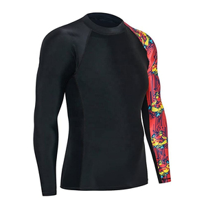 <b>Men</b> Long Sleeve Rash Guard Black Red Sublimation Print Quick Dry Polyester <b>Swim</b> Shirt Adult Full Sleeve <b>Top</b> - Product Image 2