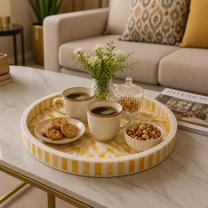 Luxury Mother of Pearl Round Serving <b>Tray</b> | Handmade Decorative Ottoman Arabic Coffee Tea <b>Tray</b> for Home Decor Ramadan Wedding - Product Image 3