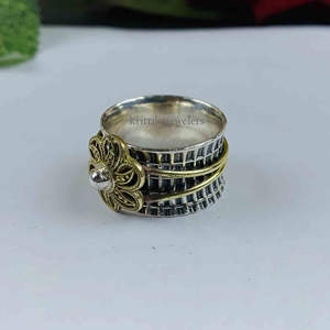 925 Sterling Silver Two-Tone Spinner <b>Ring</b> Bezel Setting <b>Anxiety</b> Meditation <b>Fidget</b> Classic <b>for</b> Wedding Engagement Anniversary - Product Image 4