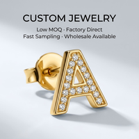 Mosen Venta al por Mayor Pendientes Personalizados con Nombre, Cristal, Iniciales AZ 26, Alfabeto, Chapado en Oro, Joyería Pequeña para Perforaciones, a Granel