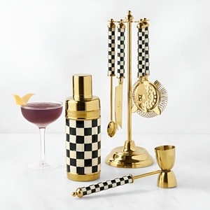 Ensemble de bar de luxe en acier inoxydable avec design échiquier et poignée en résine moderne pour la cuisine, les fêtes et les mariages - Product Image 2