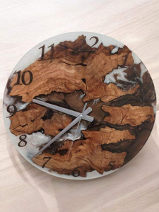 CUSTOM HAND CRAFTED WOODEN and RESIN <b>WALL</b> CLOCK BEST QUALITY ALARM CLOCK with NIGHT <b>LIGHT</b> FUNCTION for LIVING ROOM and OFFICE - Product Image 1