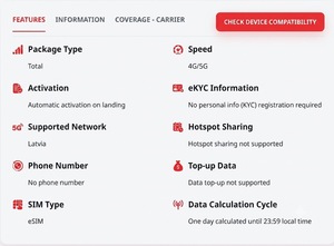 ซิมอีซิมสำหรับเดินทางไปลัตเวีย ข้อมูลไม่จำกัด 3-14 วัน อินเทอร์เน็ต 4G/5G แบบเติมเงิน พร้อมการเปิดใช้งานด้วยคิวอาร์โค้ดอย่างรวดเร็ว - Product Image 2