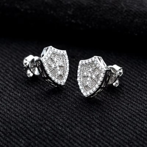 Iced Out Shield Lab Diamond Earrings for Men Women 925 <b>Silver</b> Fashion Hip Hop <b>Studs</b> - Product Image 3