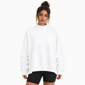 Custom <b>Women's</b> Oversized Mock Neck Sweatshirt Lightweight Cotton <b>Fleece</b> Casual Daily Wear OEM ODM Supplier - Product Image 1