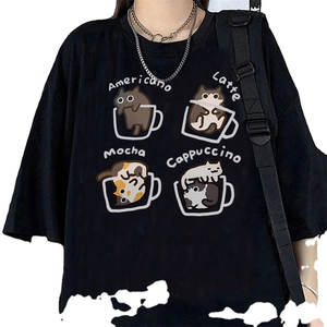 เสื้อยืดโอเวอร์ไซส์ลายแมวกาแฟน่ารักสำหรับผู้หญิง สั่งทำขายส่ง ทรงหลวม สไตล์สตรีทแวร์ ผ้าแคนวาส เป็นมิตรกับสิ่งแวดล้อม ระบายอากาศได้ดี - Product Image 5