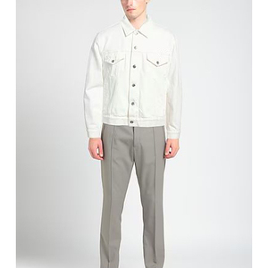 White Color 100% Cotton Coated <b>Denim</b> <b>Jacket</b> Men's Front Pockets Decoration Covered Button Closure High Street Fashion - Product Image 2