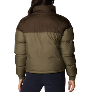Blouson matelassé femme 2026, color-block olive et bordeaux, manches longues, col montant, fermeture éclair, vêtement d'extérieur hiver - Product Image 2