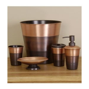Accessoires de salle de bain vintage en cuivre antique pour hôtels : distributeur de savon, gobelet, porte-savon, poubelle, ensemble de salle de bain décoratif - Product Image 1