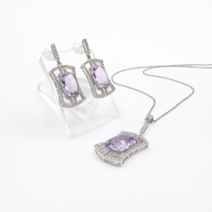 925 <b>Sterling</b> <b>Silver</b> Natural Amethyst Pendant <b>Earring</b> <b>Set</b> Rhodium Plated OEM ODM Fine Jewelry - Product Image 3