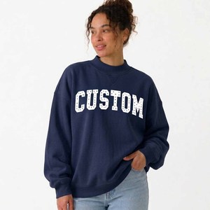 Sudadera de cuello redondo extragrande con estampado de letras personalizado para mujer, tejida en algodón 100% de manga larga para otoño - Product Image 1