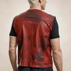 Chaleco de Cuero Rojo Vintage para Hombre, Estilo Motero, Chaleco de Cuero Genuino Rojo Vintage para Motocicleta - Product Image 2