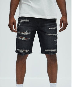 Pantalones Cortos de Mezclilla Desgastados y Transpirables para Hombre, Estilo Urbano, Cintura Media, Pierna Recta, Casuales, de Verano, de Algodón, con Logotipo Personalizado - Product Image 1
