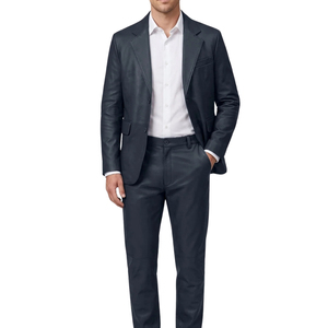 Conjunto de Traje de Cuero de Dos Piezas para Hombre, Blazer de Cuello Solapa con Botonadura Sencilla y Pantalones, Atuendo de Negocios - Product Image 1