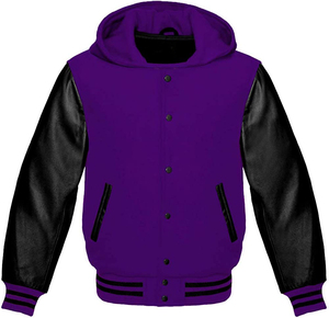 <b>Men</b> Letterman <b>Jacket</b> with Hood Warm Lightweight Wool Body with Leather Sleeves Sports Varsity <b>Baseball</b> <b>Jacket</b> - Product Image 4