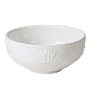 White ceramic Dinnerware <b>Sets</b> with Embossed blooming flower Pattern and wavy edges smooth Underglaze texture restaurants homes - Product Image 3
