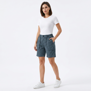 Shorts décontractés pour hommes en tissu Oxford uni, taille élastique, respirants, mi-longs, avec poches - Product Image 2