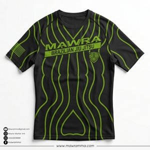 MAWRA Rashguard Homme Noir Vert Manches Courtes Séchage Rapide Logo Personnalisé BJJ MMA Entraînement Compression Unisexe - Product Image 3