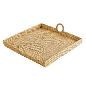 Bandeja Rectangular de Mimbre Tejido a Mano con Asas, Bandeja Decorativa con Incrustaciones de Caña para Mesa de Centro, Hotel - Product Image 4