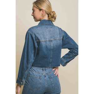 Veste en jean courte boutonnée à ourlet brut pour femme Love Tree Style - Product Image 5