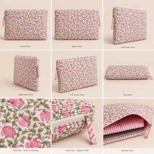Housse pour ordinateur portable en coton matelassé imperméable à imprimé floral, fermeture à glissière, étui de protection QB-007, style classique Rajasthan - Product Image 3