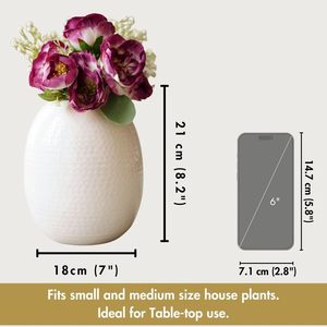 Modern Handmade White Metal Hammered Oval Vase for Home & Indoor/Outdoor Use in Living Room Balcony Office - Product Image 2