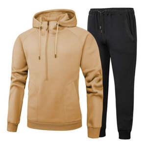 Conjunto Deportivo Personalizado para Hombre, Corte Ajustado, Sudadera con Capucha y Media Cremallera, Pantalones Deportivos, Ropa de Gimnasio, Algodón y Poliéster, Liso - Product Image 1