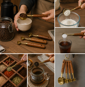 Juego de Cucharas Medidoras Rústicas de Latón y Madera para Café, Repostería, Especias y Cocina – Tazas Medidoras Hechas a Mano Estilo Vintage - Product Image 4