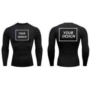 T-shirt de compression à manches longues pour homme, couleur unie, séchage rapide, coupe classique, col rond, 300g, respirant, écologique, 100% coton - Product Image 4